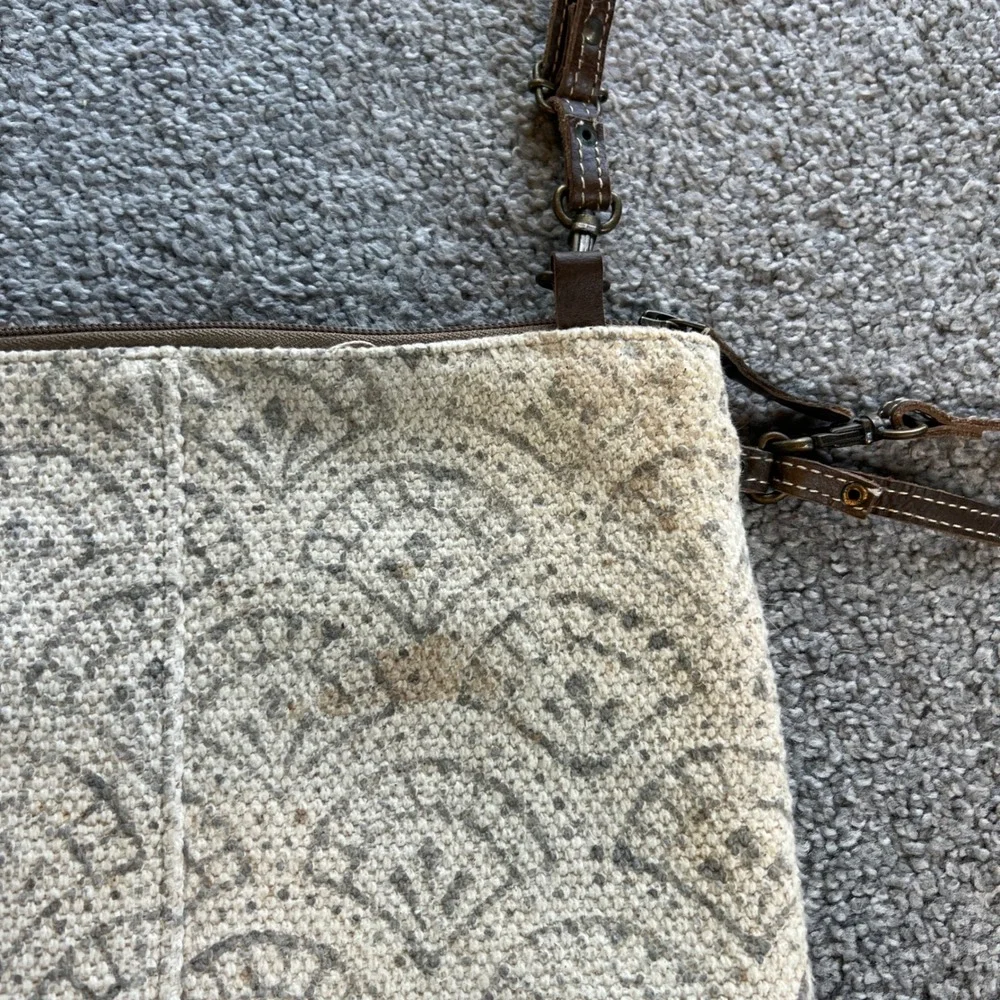Myra Bag Crossbody Bag Cream Brown Hair-on Hide Canvas Western Boho dual‎ strap